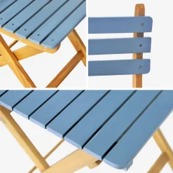 Gartentisch aus Akazienholz, 2 Klappstühle