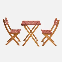 Gartentisch aus Akazienholz, 2 Klappstühle
