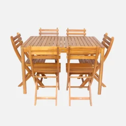 Gartentisch aus Akazienholz mit abgerundeten Ecken, 6 Stühle