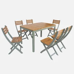 Gartentisch aus Akazienholz mit abgerundeten Ecken, 6 Stühle