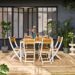 Gartentisch aus Akazienholz mit abgerundeten Ecken, 6 Stühle