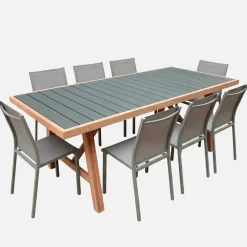 Gartentisch aus Akazienholz und Aluminium + 8 Stühle