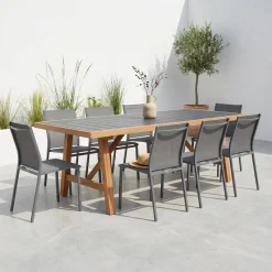 Gartentisch aus Akazienholz und Aluminium + 8 Stühle