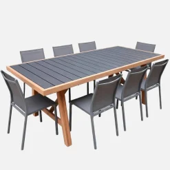 Gartentisch aus Akazienholz und Aluminium + 8 Stühle