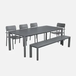 Gartentisch aus Aluminium mit 1 Bank und 4 Sesseln