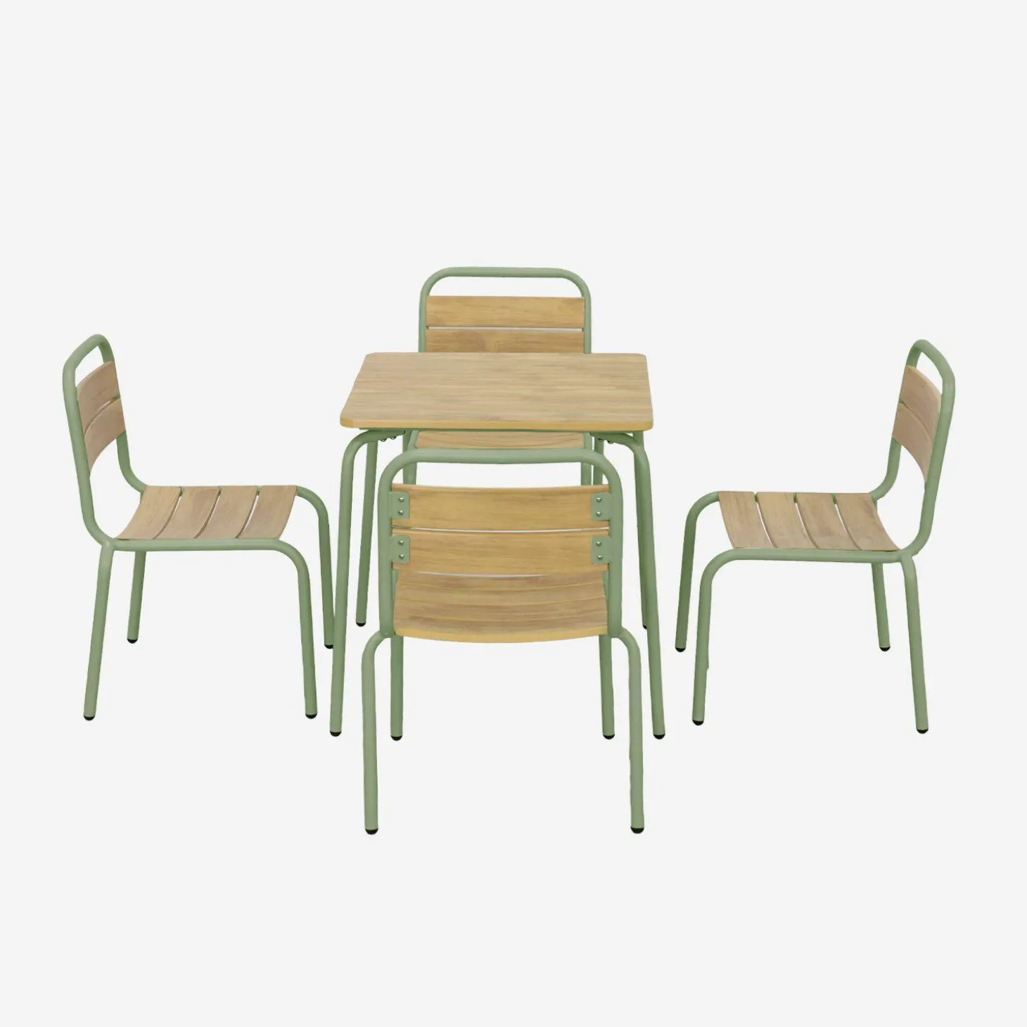 Gartentisch aus Stahl für Kinder, mit Holzdekor + 4 Sitze