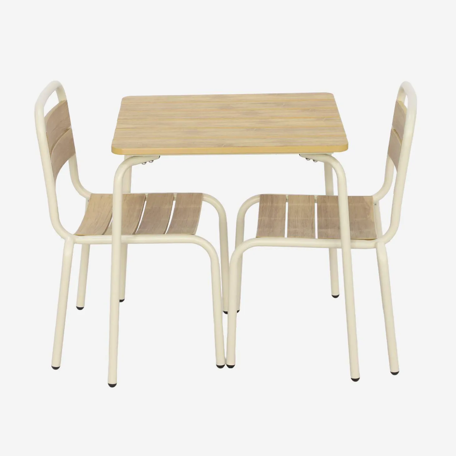 Gartentisch aus Stahl für Kinder, mit Holzdekor + 2 Sitze