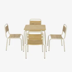 Gartentisch aus Stahl für Kinder, mit Holzdekor + 4 Sitze