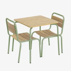 Gartentisch aus Stahl für Kinder, mit Holzdekor + 2 Sitze