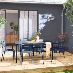 Gartentisch aus Stahl 2 Sessel und 4 Stühle