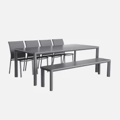 Gartentisch, 1 Bank und 4 Stühle aus Aluminium und Textilene
