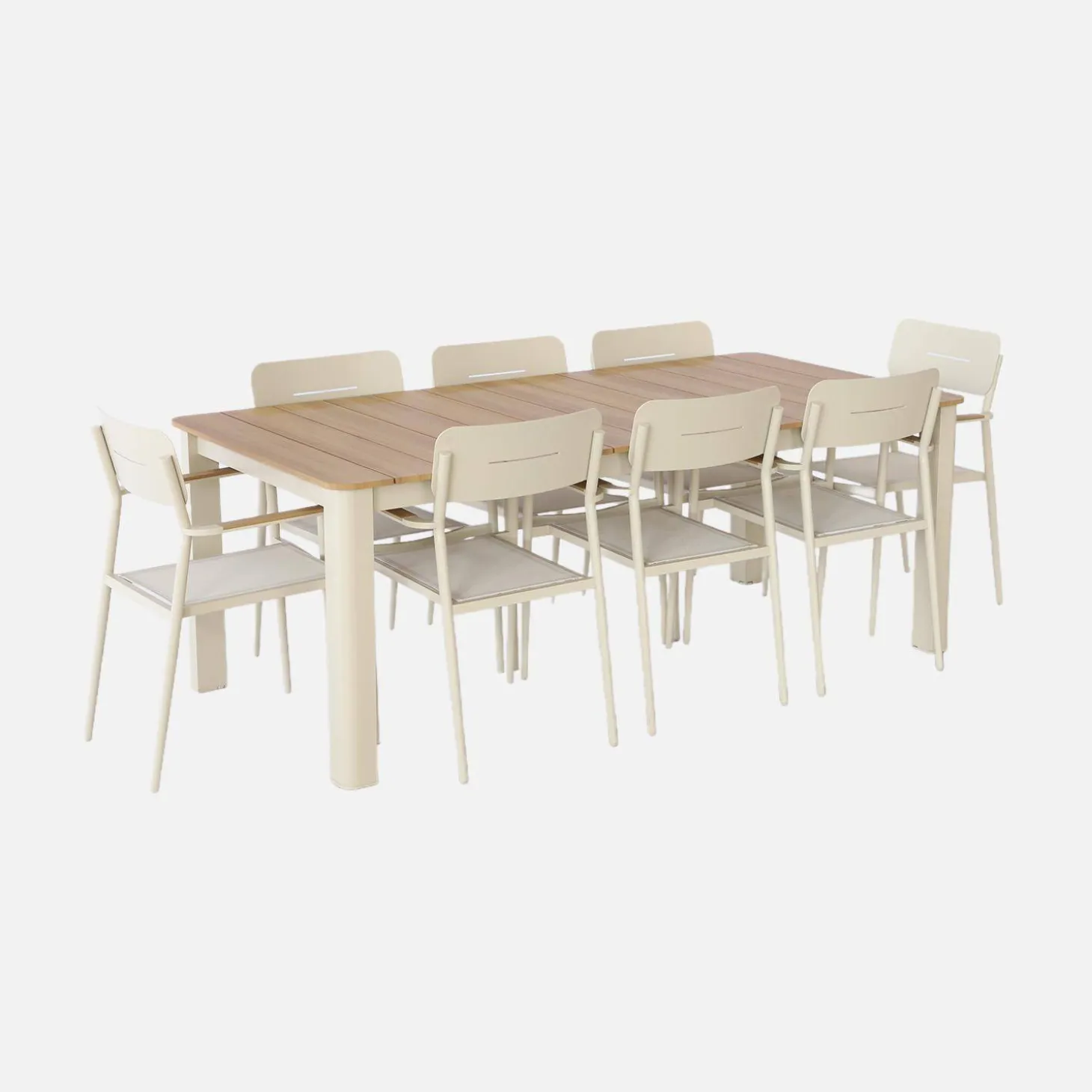 Gartentisch 201cm + 8 Sessel aus Aluminium
