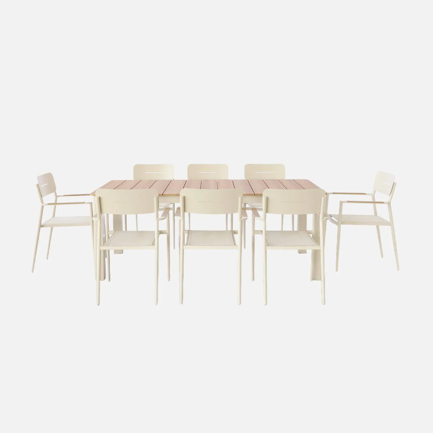 Gartentisch 201cm + 8 Sessel aus Aluminium