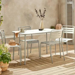 Gartentisch + 4 Stühle aus Stahl