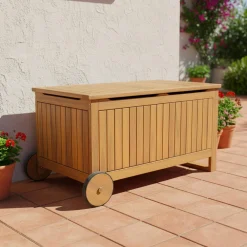 Gartentruhe aus Akazienholz mit Rollen 119L