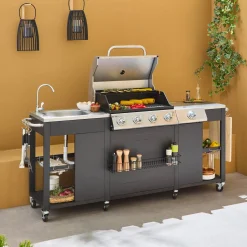 Gasgrill mit 4 Brennern + 1 Seitenbrenner und Außenküche