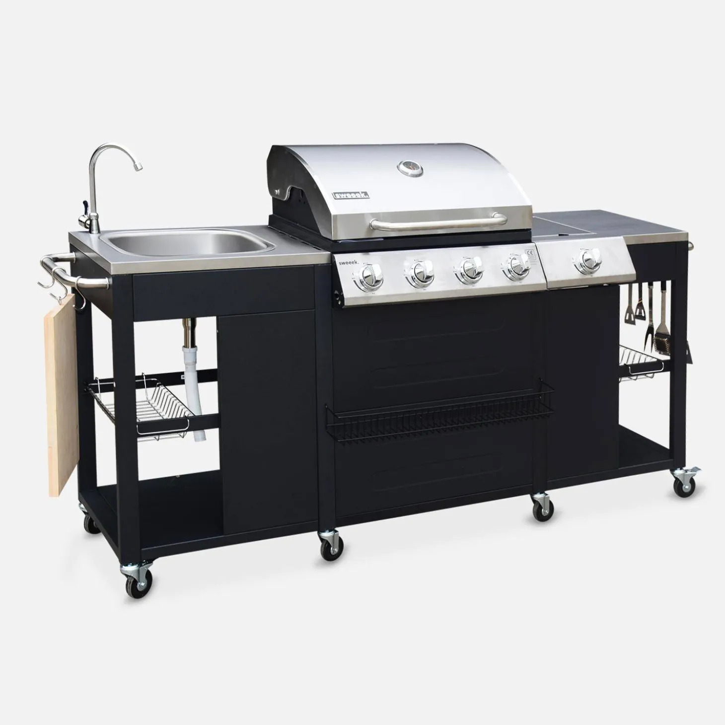Gasgrill mit 4 Brennern + 1 Seitenbrenner und Außenküche