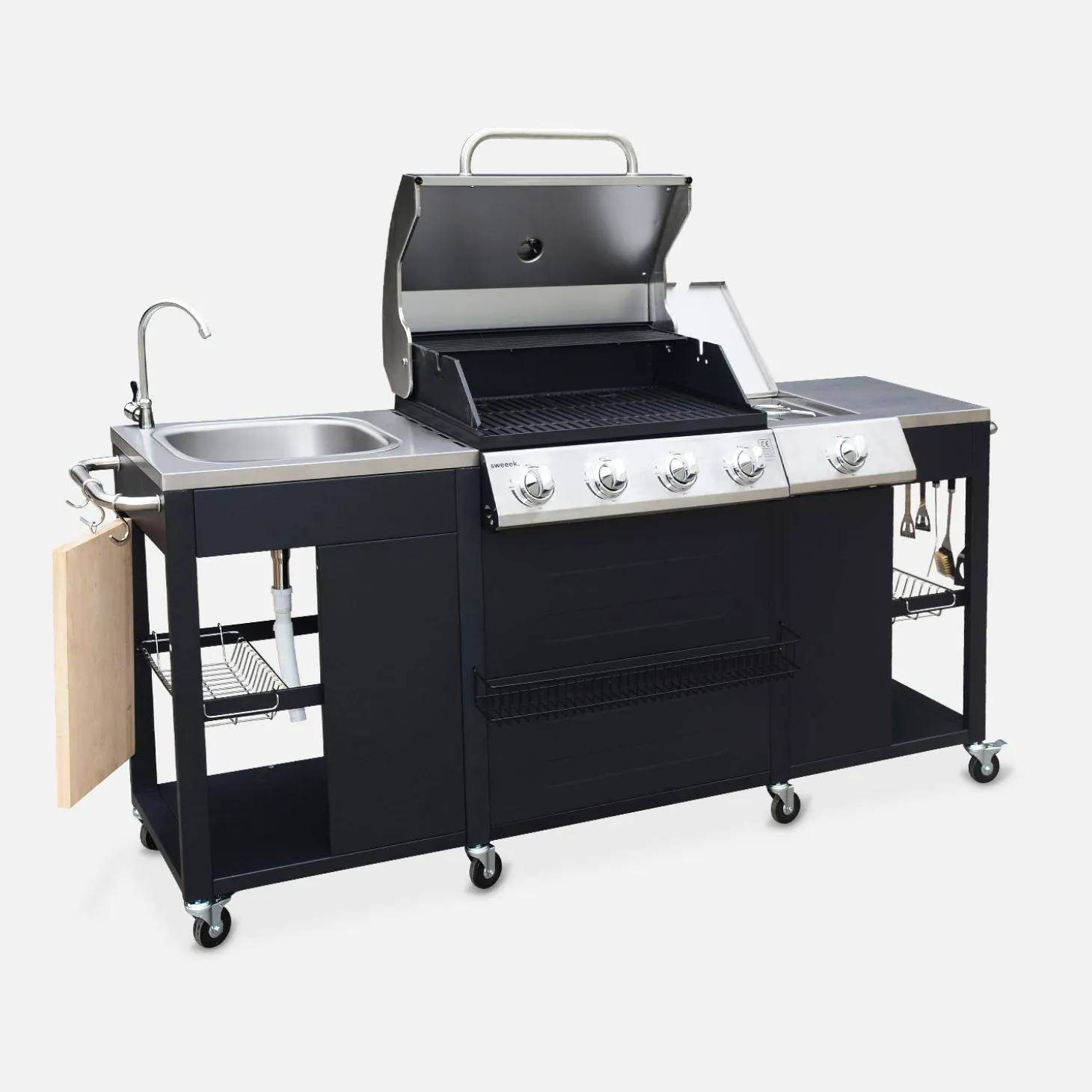 Gasgrill mit 4 Brennern + 1 Seitenbrenner und Außenküche