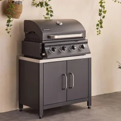 Gasgrill mit 4 Brennern zum Aufstellen + Küchenschrank aus Stahl B 80cm