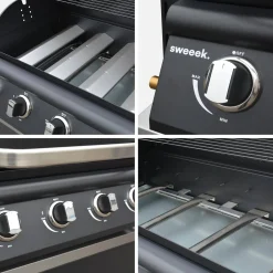 Gasgrill mit 4 Brennern zum Aufstellen + Küchenschrank aus Stahl B 80cm