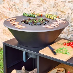Grill-Feuerschale Ø 80 cm, Servierwagen mit Stauraum und Deckel