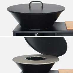 Grill-Feuerschale Ø 80 cm, Servierwagen mit Stauraum und Deckel