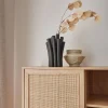 Highboard mit Rattan-Geflecht und Holzdekor 1 Tür, 2 Schubladen