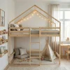 Hochbett für Kinder Hütte 90 x 190 cm aus naturbelassenem Kiefernholz