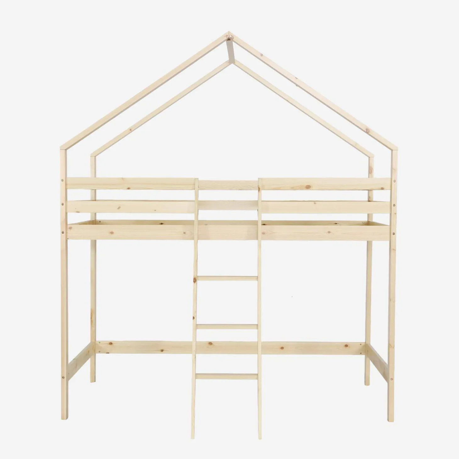 Hochbett für Kinder Hütte 90 x 190 cm aus naturbelassenem Kiefernholz