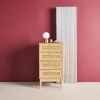 Hochkommode Holzdekor und Rattan-Geflecht 4 Schubladen
