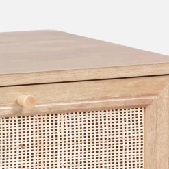 Hochkommode mit Holzdekor, Rattan-Geflecht und 4 Schubladen