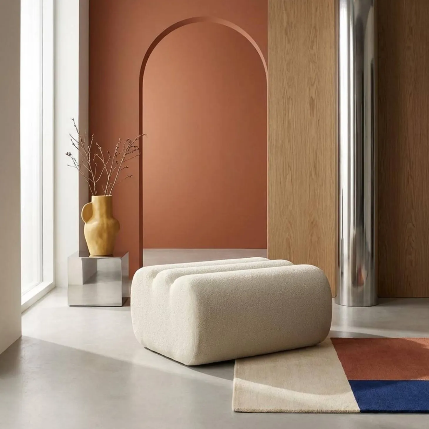 Hocker, Fußhocker mit strukturiertem Bouclé-Bezug