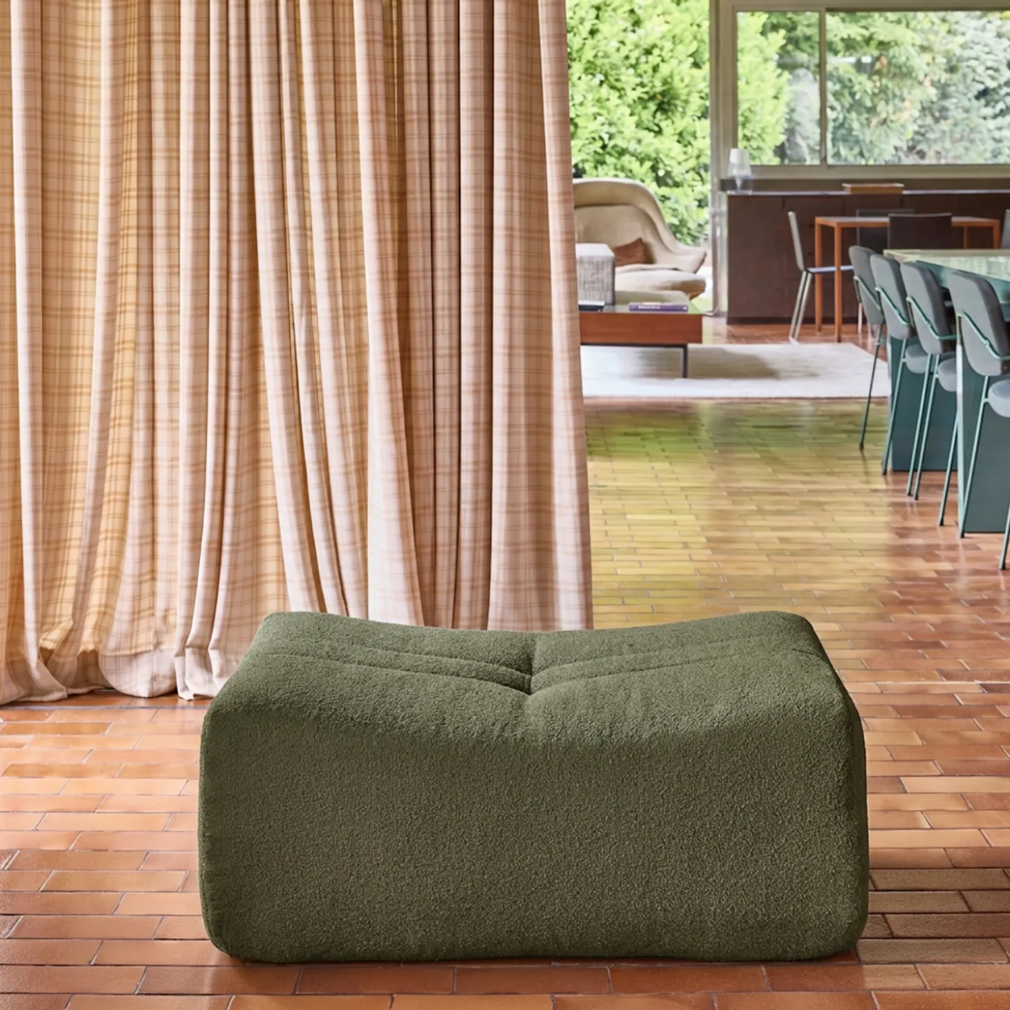 Hocker, Fußhocker mit strukturiertem Bouclé-Bezug für Sessel und Sofas