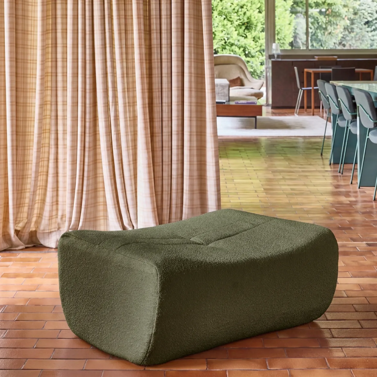 Hocker, Fußhocker mit strukturiertem Bouclé-Bezug für Sessel und Sofas
