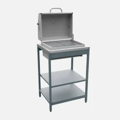 Holzkohlegrill und Räucherofen auf Beinen, 2 Regalböden