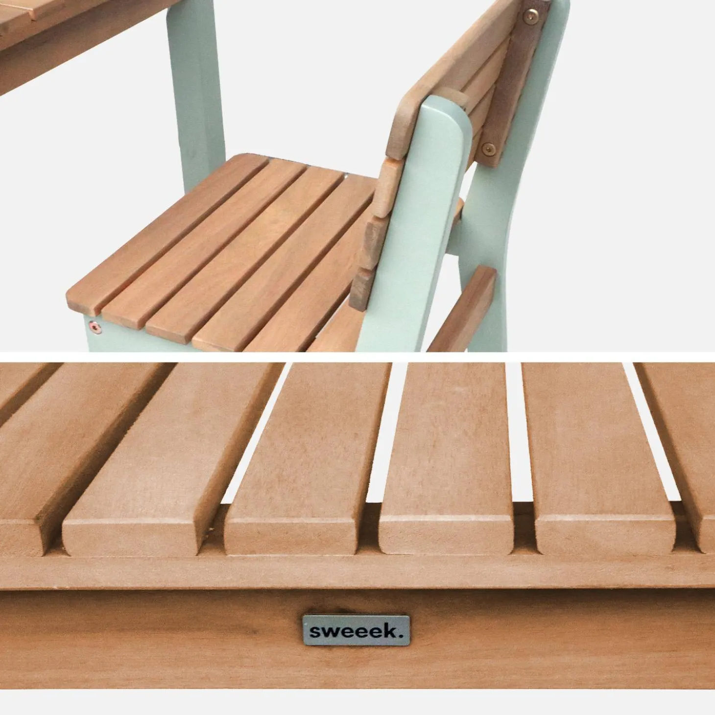 Holztisch + 2 Stühle für Kinder für drinnen / draußen