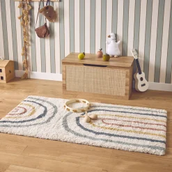 Indoor Kinderteppich Regenbogenmuster, cremefarben und mehrfarbig