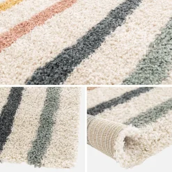 Indoor Kinderteppich Regenbogenmuster, cremefarben und mehrfarbig