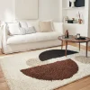 Indoor Shaggy-Teppich mit kreisförmigen Mustern, beige, braun, schwarz