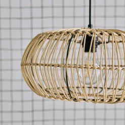 Indoor-Stehlampe mit natürlichem Rattan H 170cm