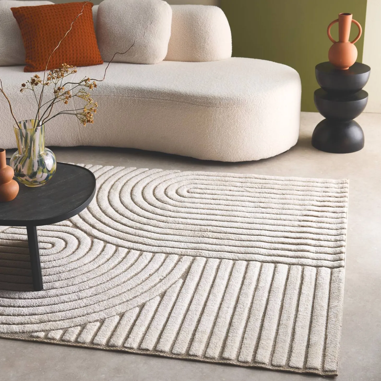 Indoor Teppich Ethno-Muster Bögen, beige und cremefarben