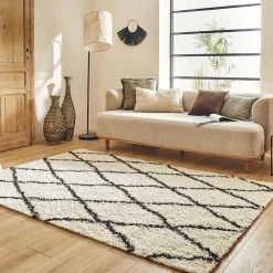 Indoor Teppich Shaggy, Berber-Stil, weiß und schwarz
