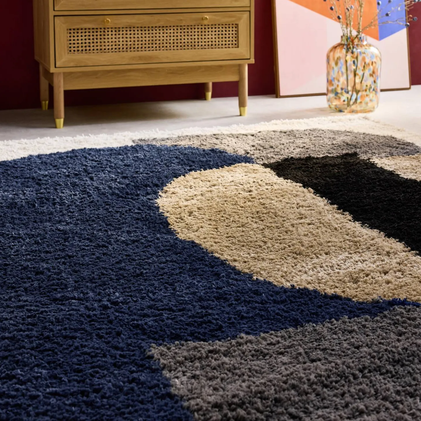Indoor Teppich Shaggy, geometrisches Muster, mehrfarbig