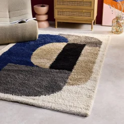 Indoor Teppich Shaggy, geometrisches Muster, mehrfarbig