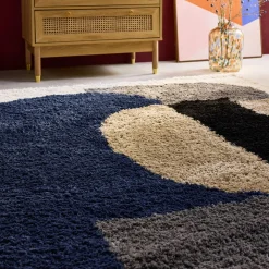 Indoor Teppich Shaggy, geometrisches Muster, mehrfarbig