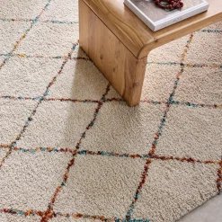 Indoor Teppich Shaggy im Berberstil, cremefarben und mehrfarbig