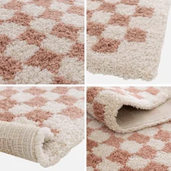 Indoor Teppich Shaggy Schachbrettmuster altrosa und cremefarben