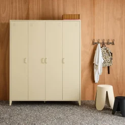 Industrieller Metall-Kleiderschrank mit 4 Türen, 10 Regalböden, 1 Kleiderstange
