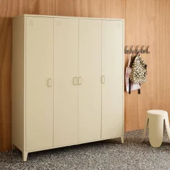 Industrieller Metall-Kleiderschrank mit 4 Türen, 10 Regalböden, 1 Kleiderstange