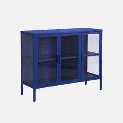 Industrielles Sideboard aus Metall und gehärtetem Glas mit 3 Türen, 100 cm